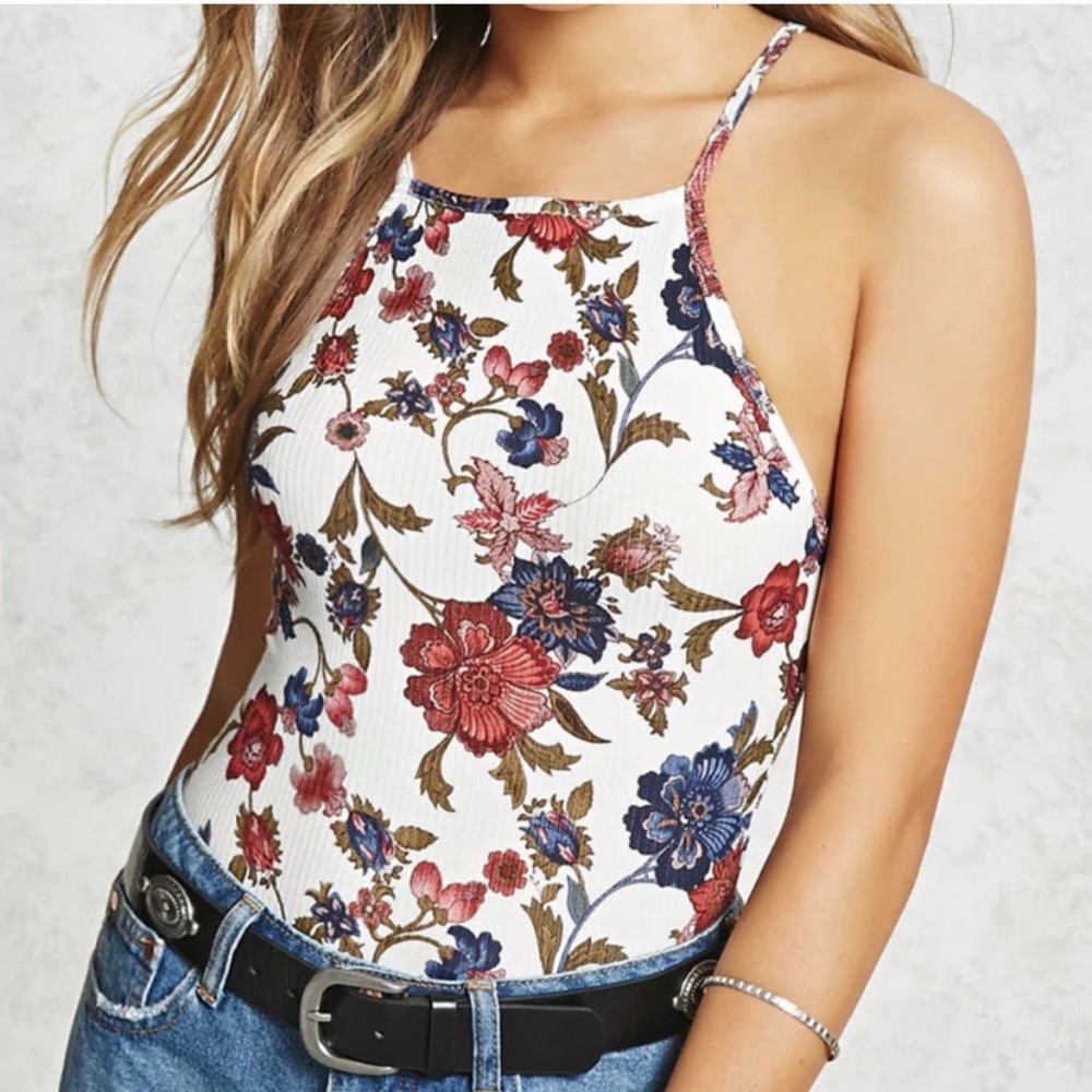 Forever 21 ribbed floral bodysuit